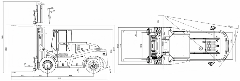 Size of heavy-duty electric counterbalanced forklift