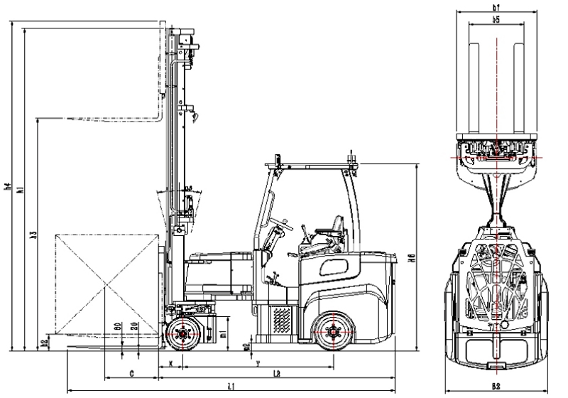 Size of electric articulated forklift