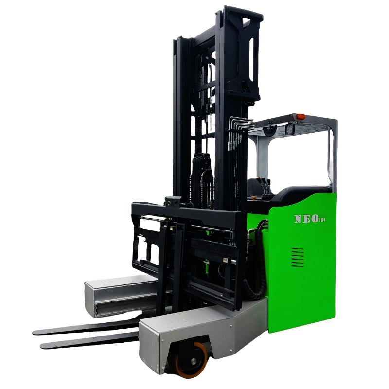 Narrow body electric seated multi-directional forklift