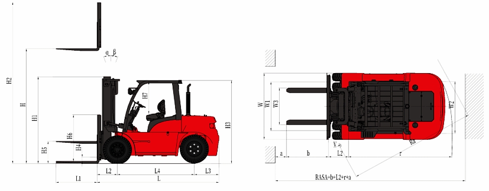 Size of 7tons to 12tons heavy duty diesel forklift truck
