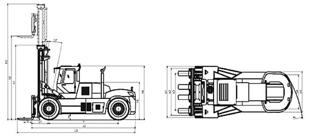 Size of 15 tons-28 tons heavy-duty diesel forklift
